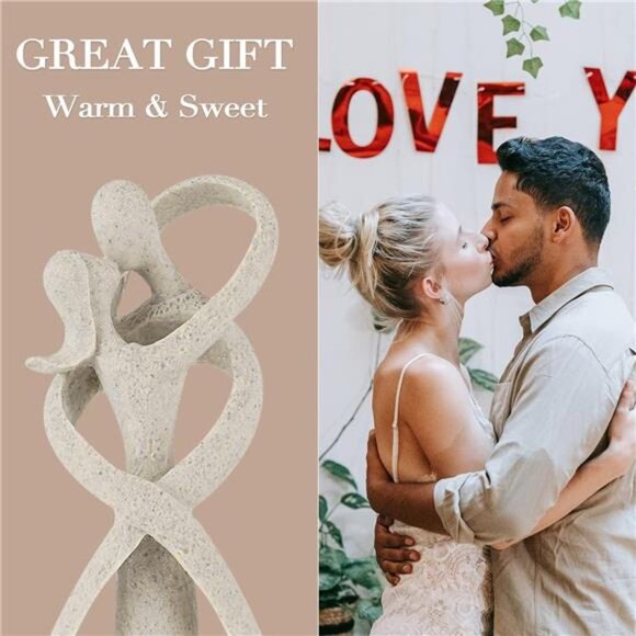 Sandstone Resin Lover Hug Kiss Style Abstract Sculpture Statue Collectible - Picture 4 of 7